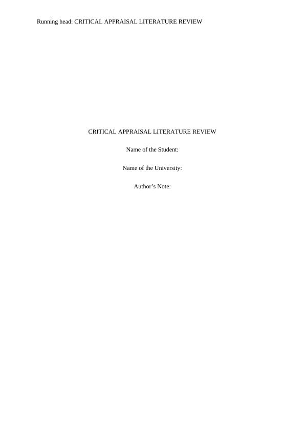 Critical Appraisal Literature Review_1