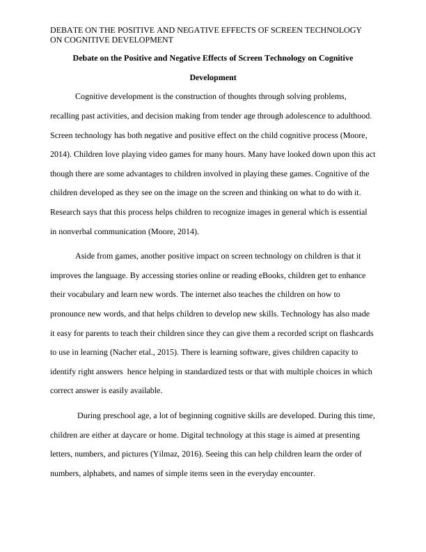 Effects of Screen Technology on Cognitive Development pdf