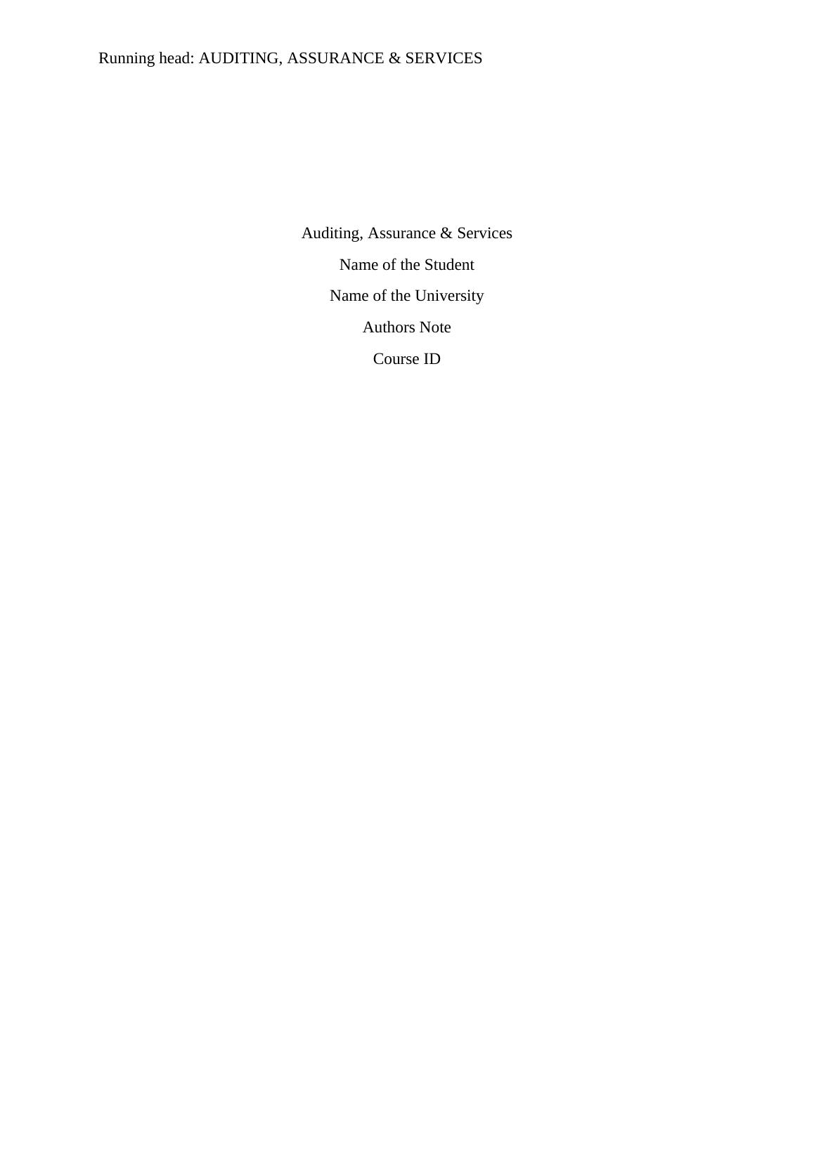 Auditing, Assurance & Services Assignment_1
