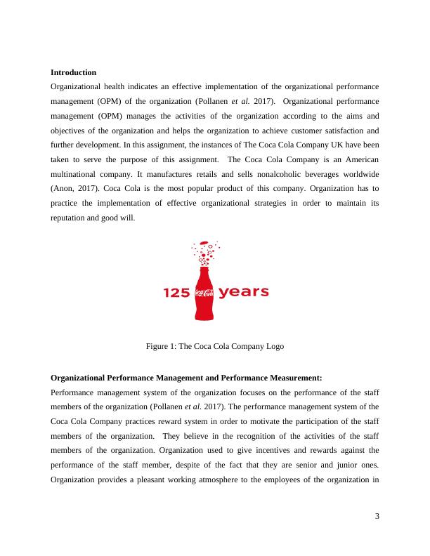 Organizational Performance Management (OPM) in Coca Cola Company : Assignment_3