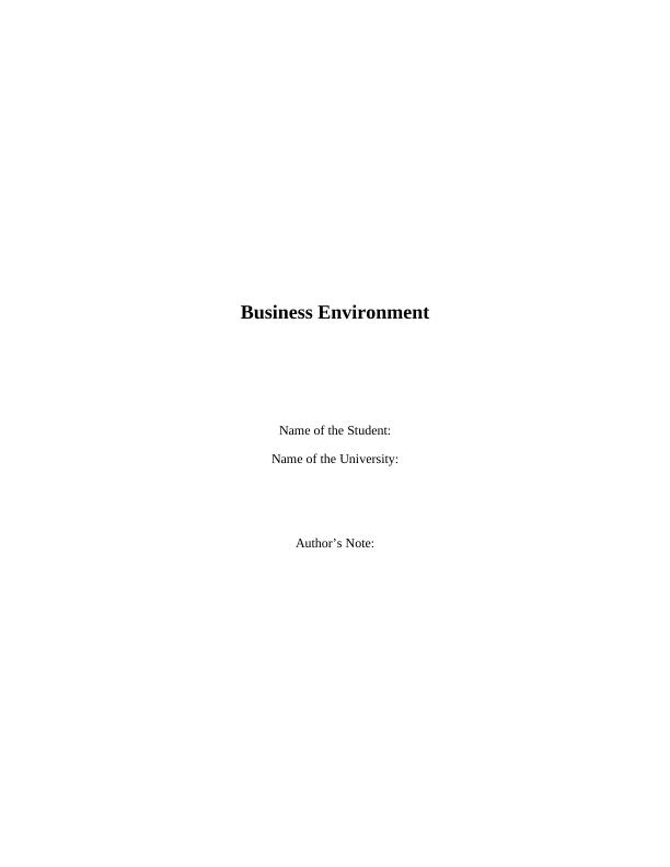 Business Environment Author's Note: Introduction_1