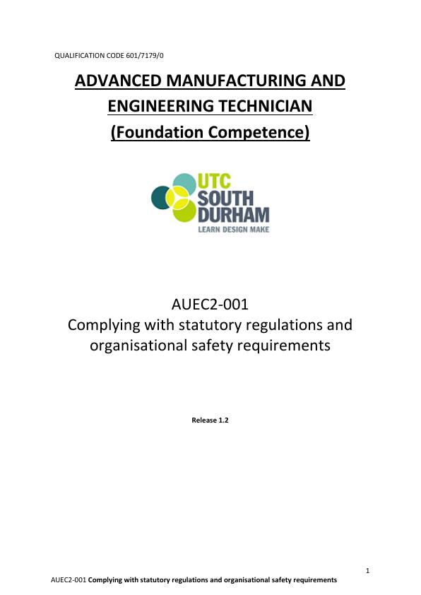 AUEC2-001 Complying with Statutory Regulations and Organisational Safety Requirements Code Conduct 2022_1