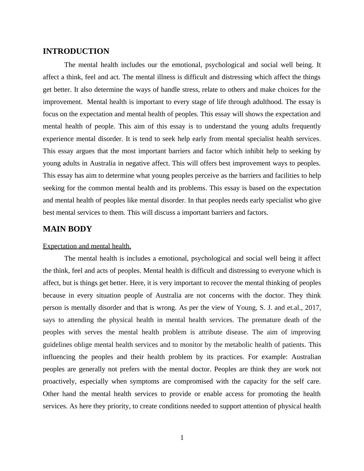 thesis for mental health essay