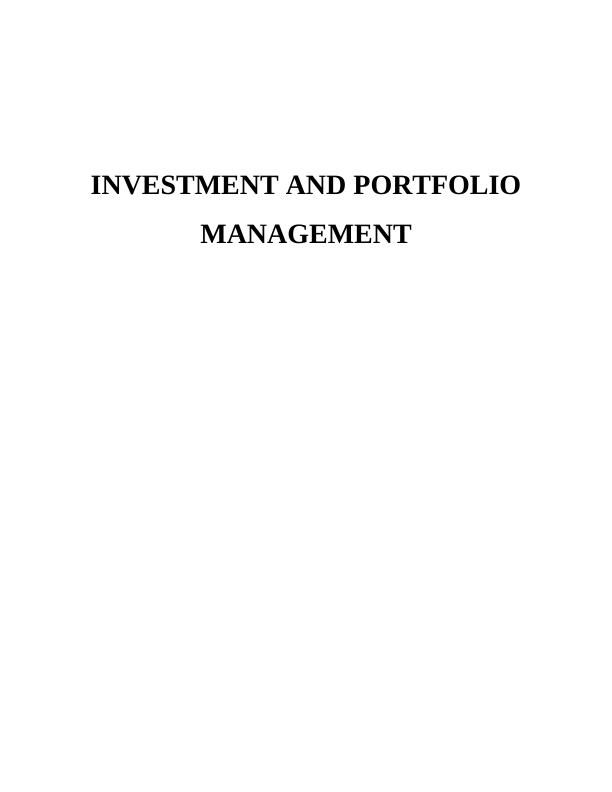 Investment and Portfolio Management : Assignment_1