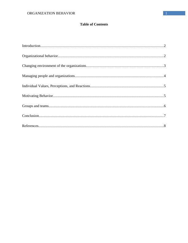 organizational behavior assignment sample