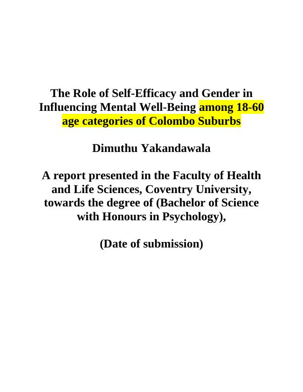 Report on Self-Efficacy and Gender in Influencing Mental Well-Being_1