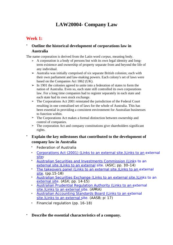 LAW20004 - Company Law Assignment_1
