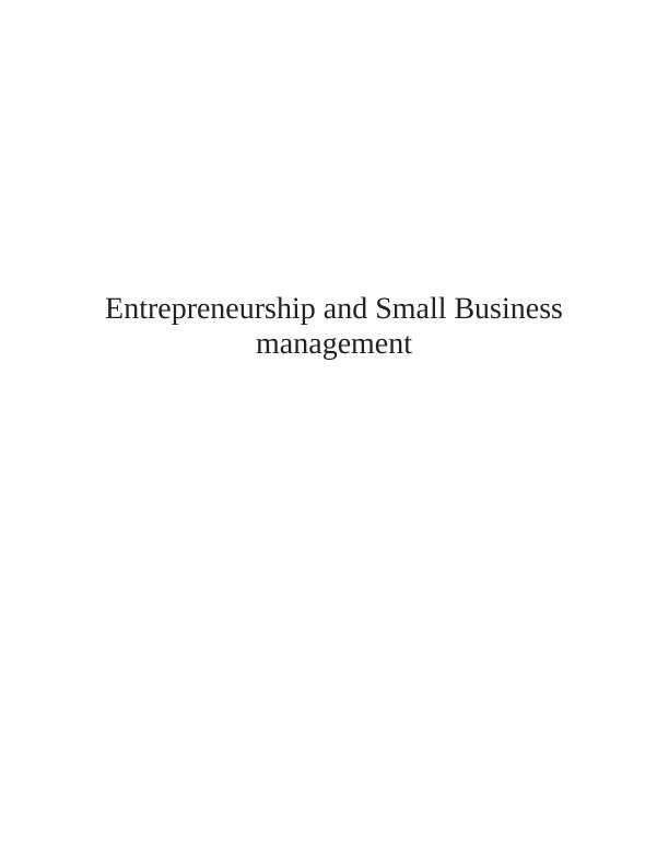 Entrepreneurship and Small Business Management - Assignment Sample_1