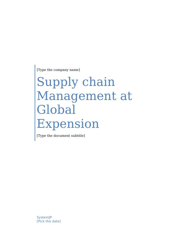 Supply Chain Management at Global Expension_1