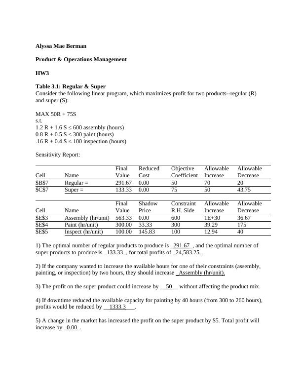Assignment on Alyssa Mae Berman Product & Operations Management_1