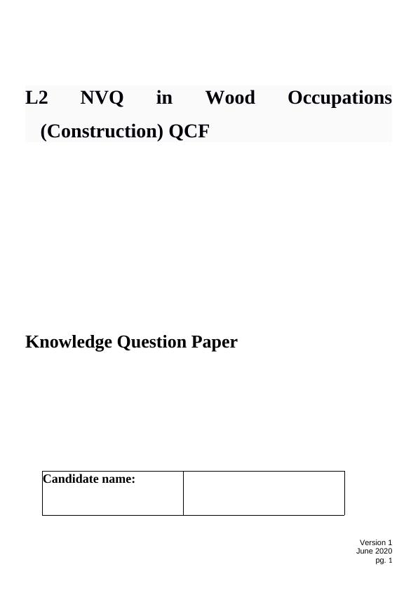 L2 NVQ in Wood Occupations QCF Knowledge Question Paper_1