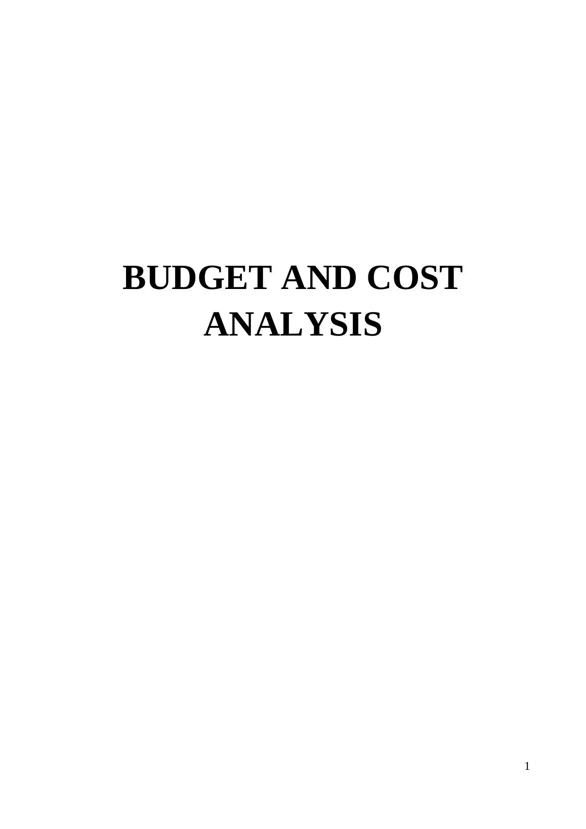 BUDGET AND COST ANALYSIS