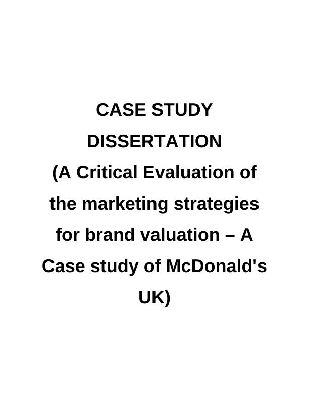 A Case Study Of McDonald's UK : Assignment_1