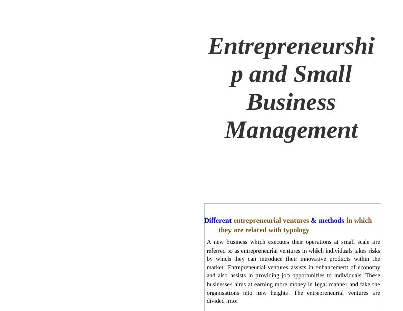 Entrepreneurship and Small Business Management Assignment - (Solved)_1