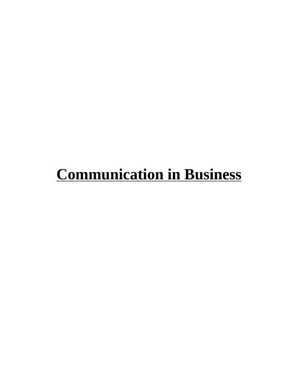Communication in Business - Sample Assignment_1