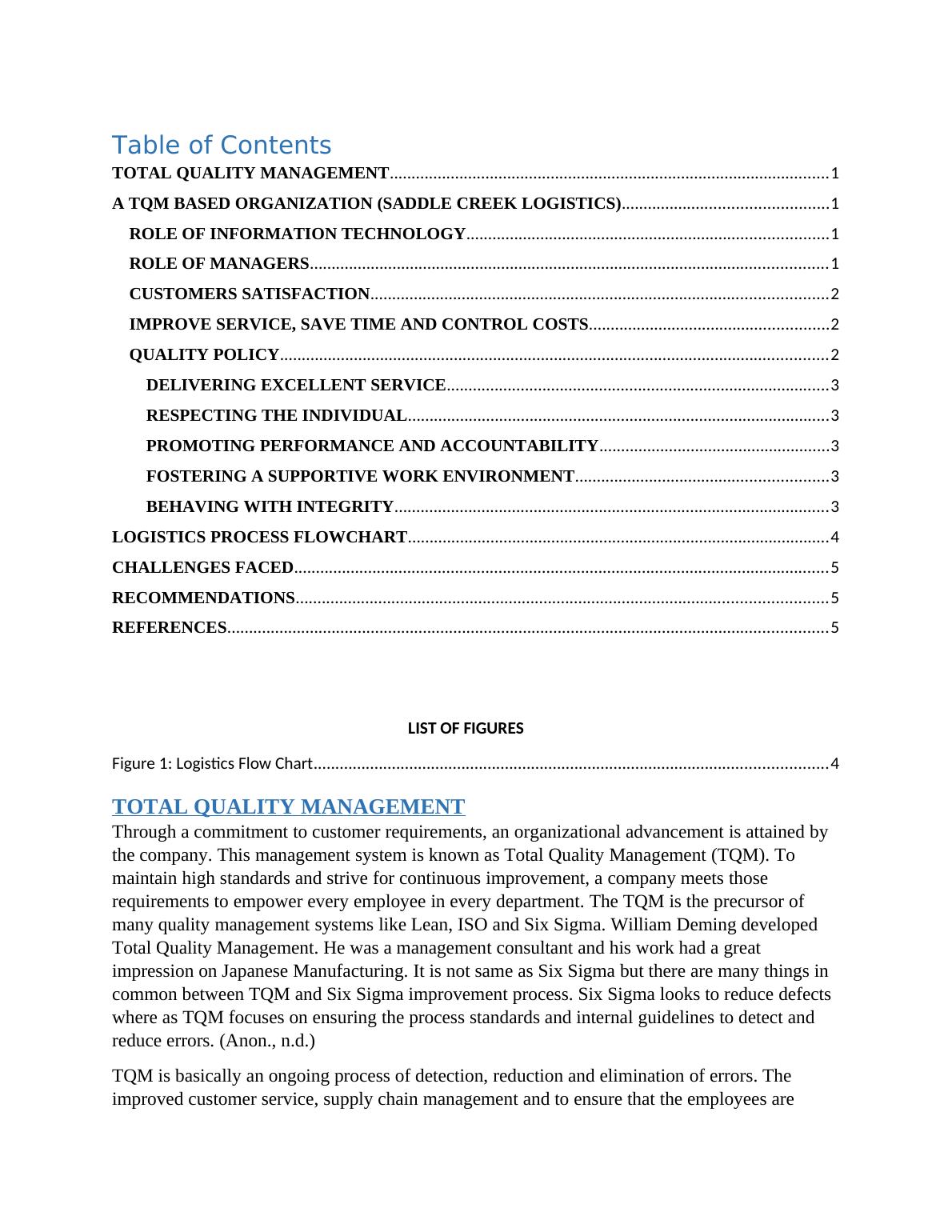 total quality management assignment