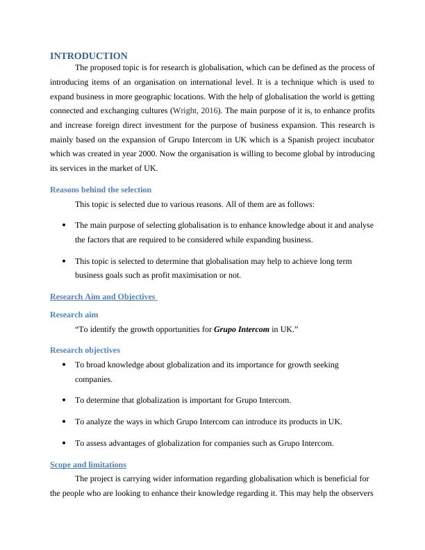 GLOBALISATION TABLE OF CONTENTS INTRODUCTION 3 Research methodology and limitations_3
