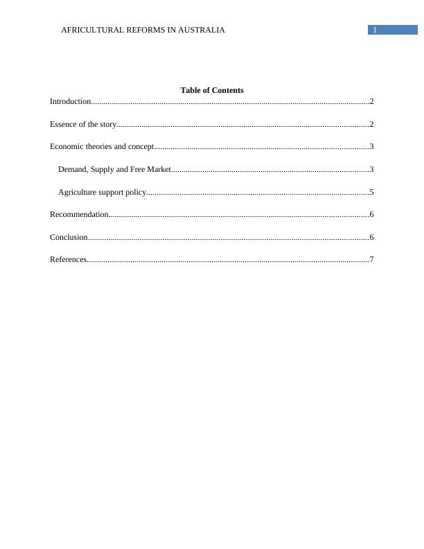 HI5003 Economics for Business Assignment | Agricultural Reforms