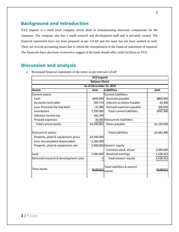 Financial Statement - XYZ Imports, Australia_3