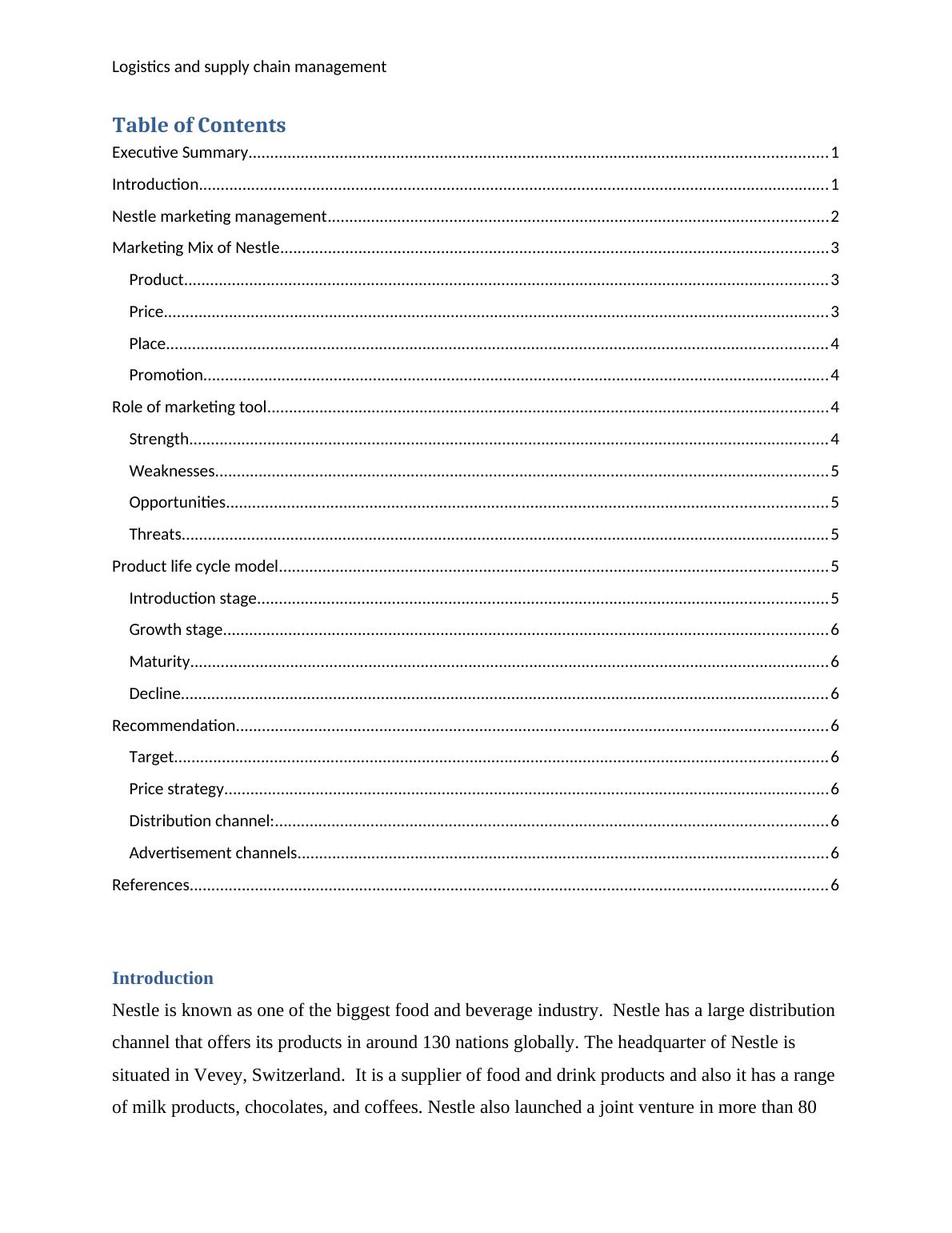 Logistics and Supply Chain Management of Nestle