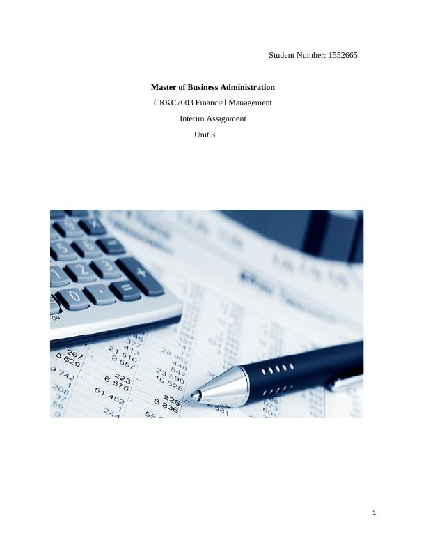 Viability Evaluation of a Prospective Venture: Financial Management Interim Assignment_1
