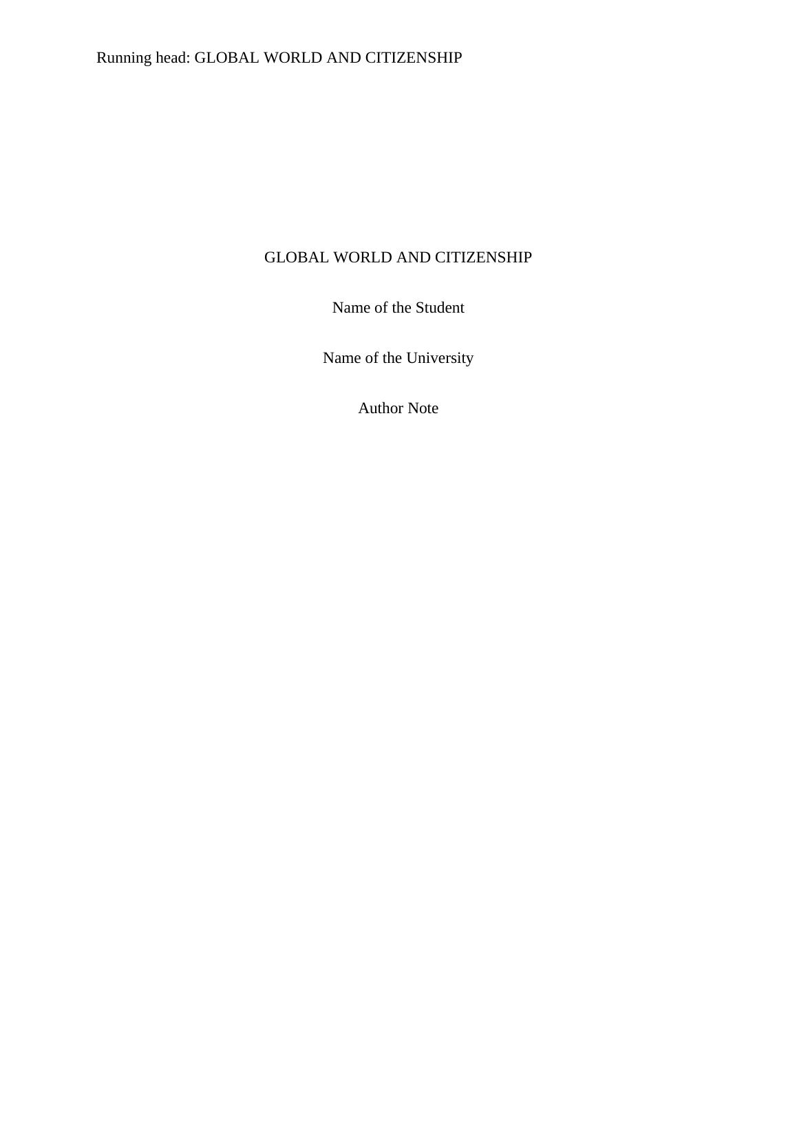Global World and Citizenship: Assignment_1