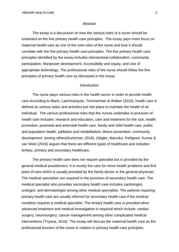 essay on primary health care