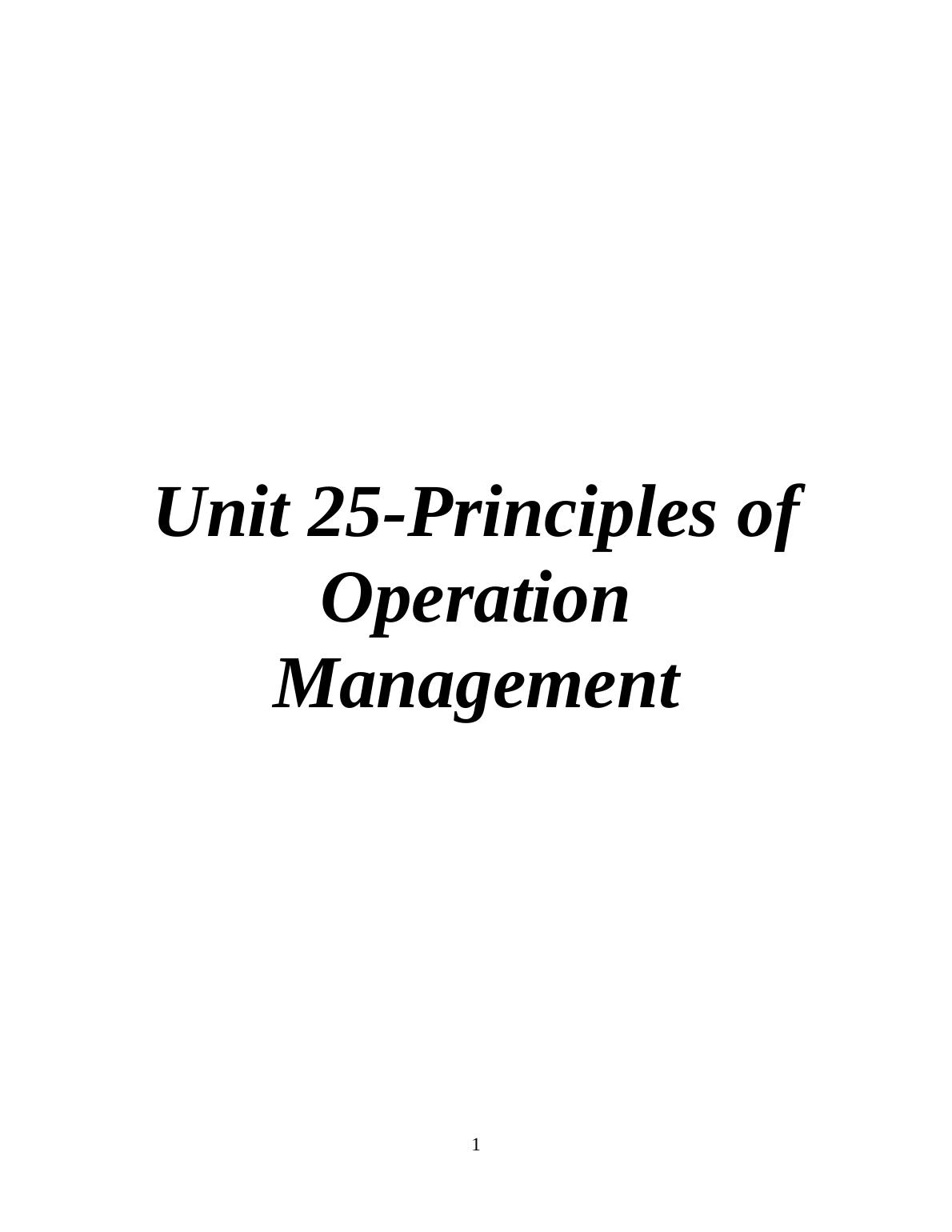 Unit 25 Principles Of Operation Management 7635