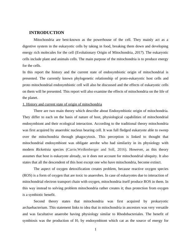History and Current State of Endosymbiotic Origin of Mitochondrial : Report_3