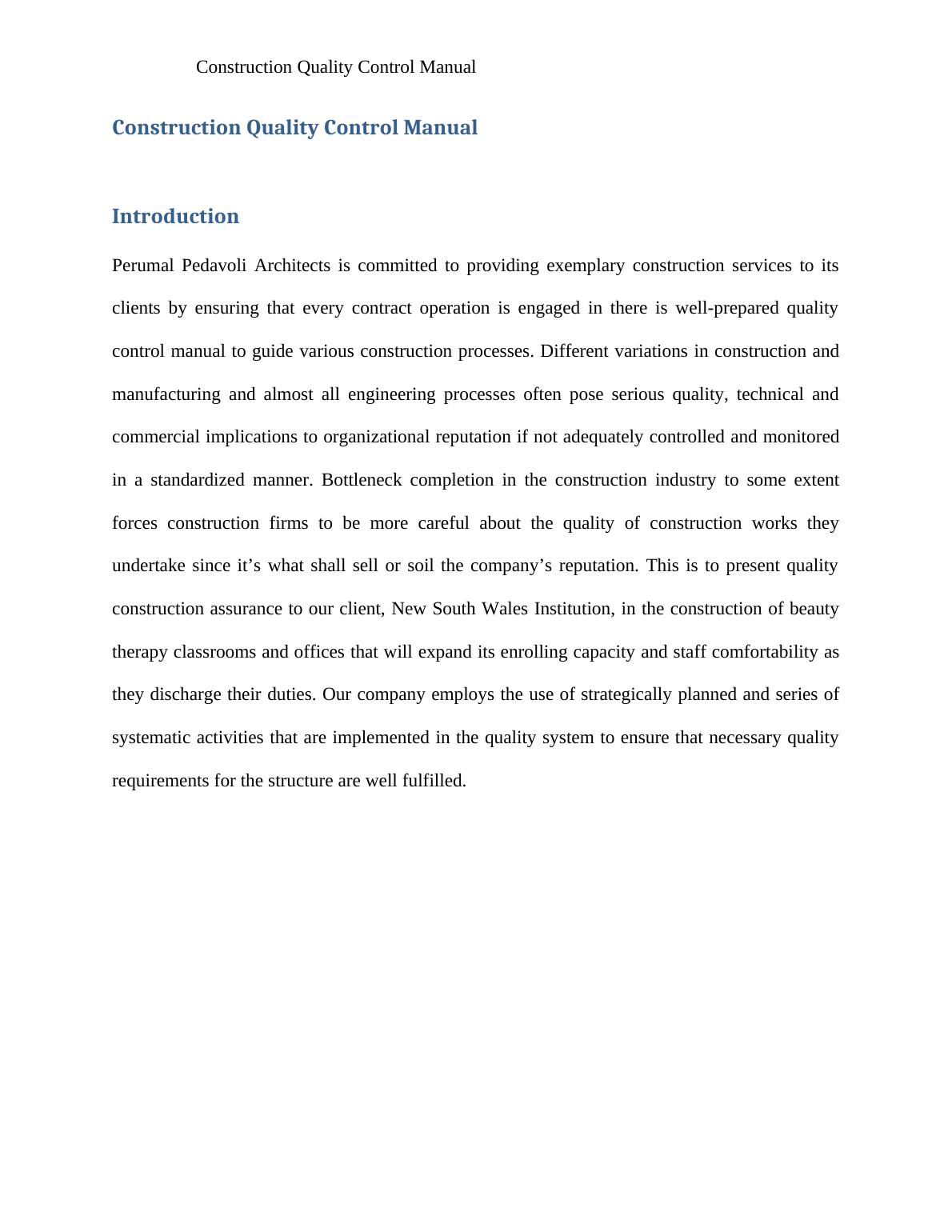 Construction Quality Control Manual