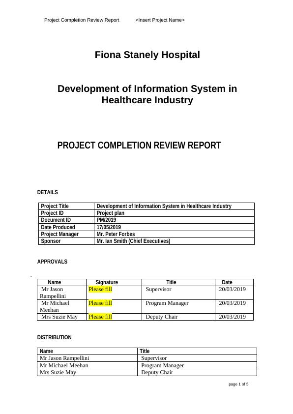 Development of Information System in Healthcare Industry - Project Completion Review Report_1