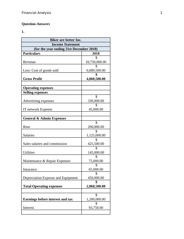 financial statistics assignment answers