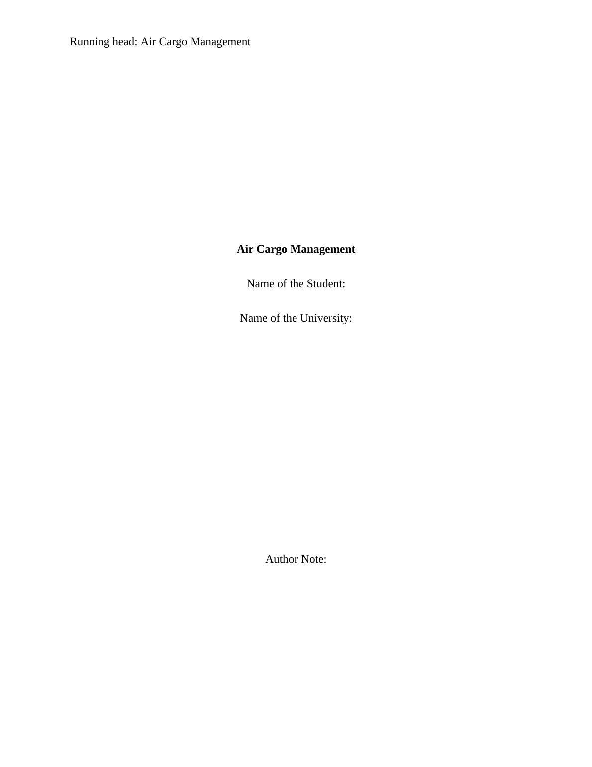 Air Cargo Analysis And Management Report