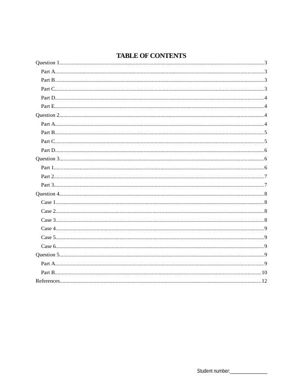 Table Of Contents For Student Number:               .