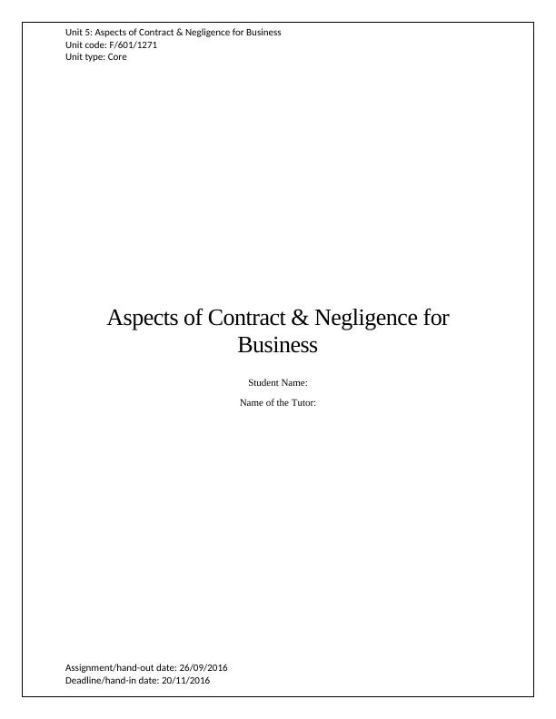 Aspects of Contract & Negligence for Business_1