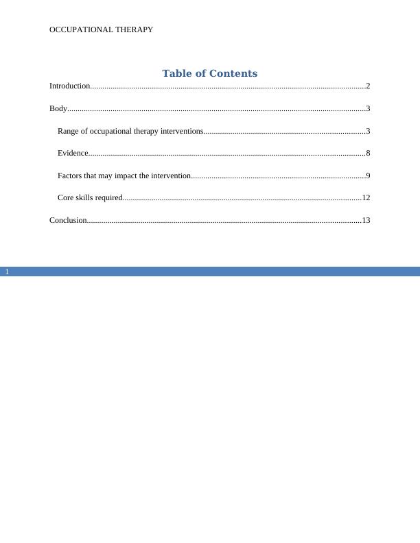 Range of Occupational Therapy Interventions