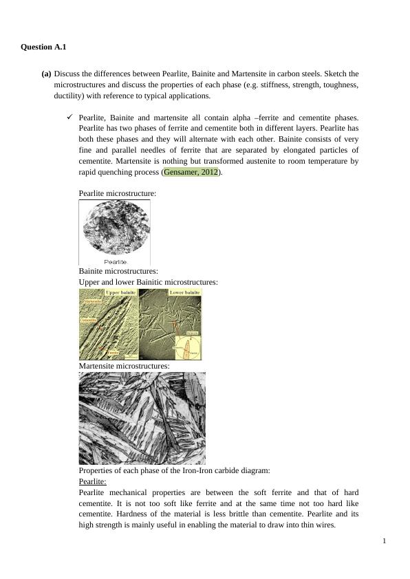 Pearlite Bainite And Martensite In Carbon Steel Report
