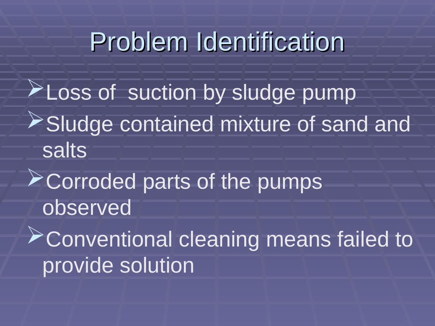 Sludge pump loss of suction.. Introduction.