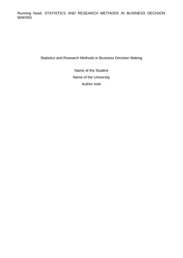 Statistics and Research Methods in Business Decision Making Research 2022_1