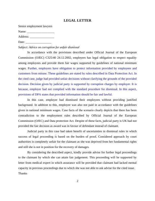 Legal Letter for Advice on Corruption for Unfair Dismissal_2
