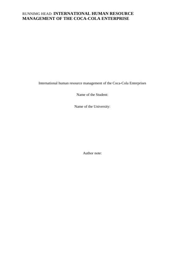 International Human Resource Management of the Coca-Cola Enterprise_1
