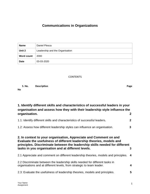 Communications in Organizations Sample Assignment_1