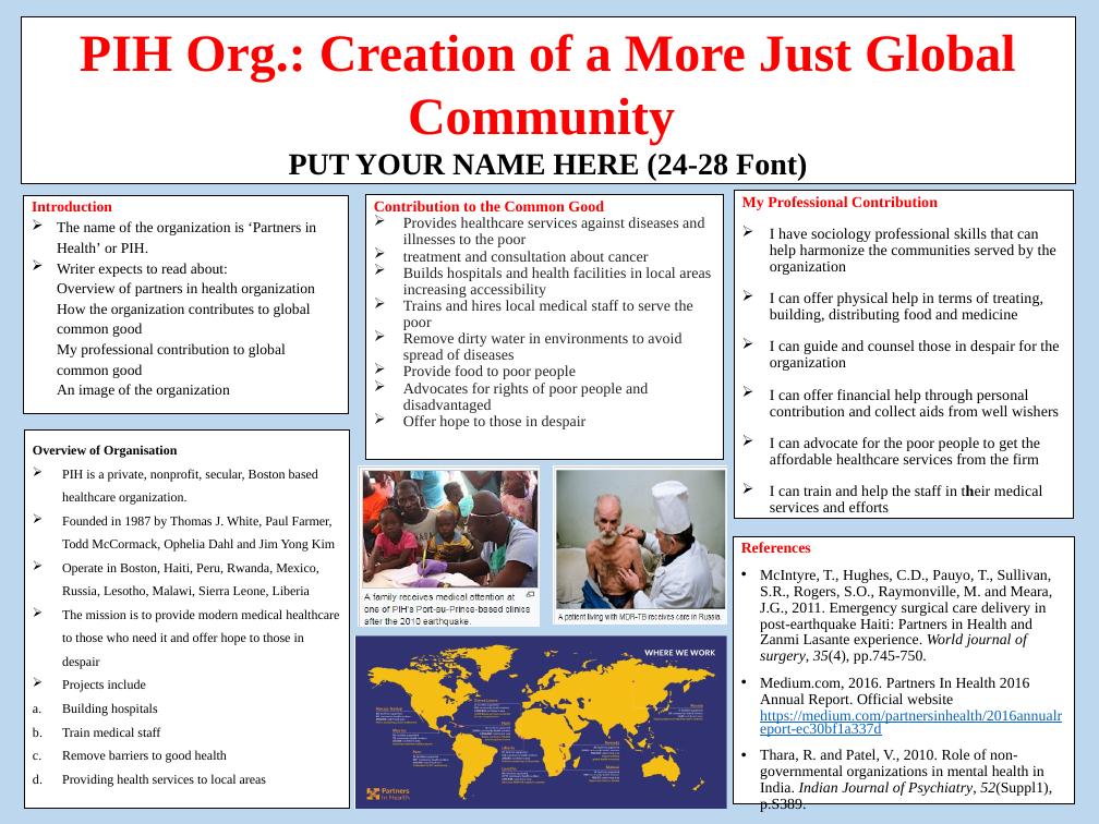 PIH Org.: Creation. of a More Just Global Community. PU_1