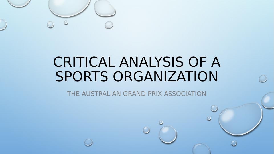 Critical Analysis of a Sports Organization - The Australian Grand Prix Association_1