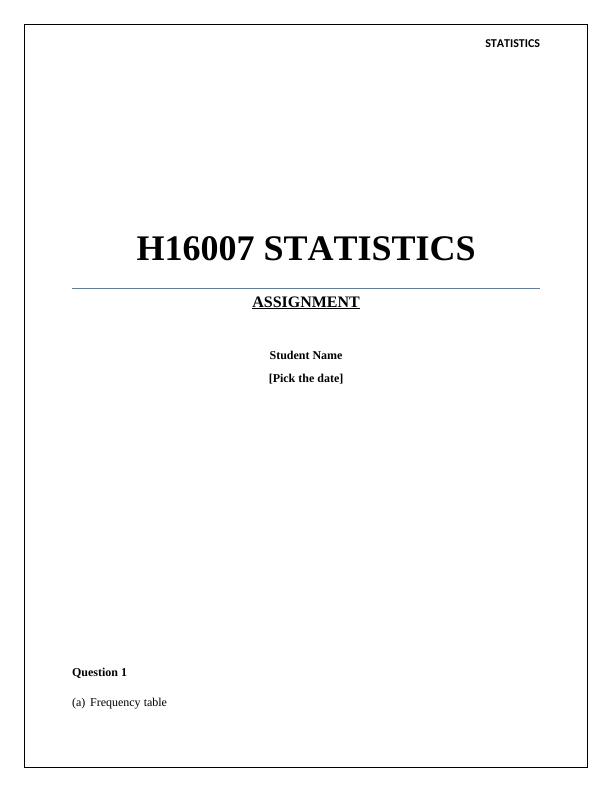 H16007 Statistics : Assignment_1