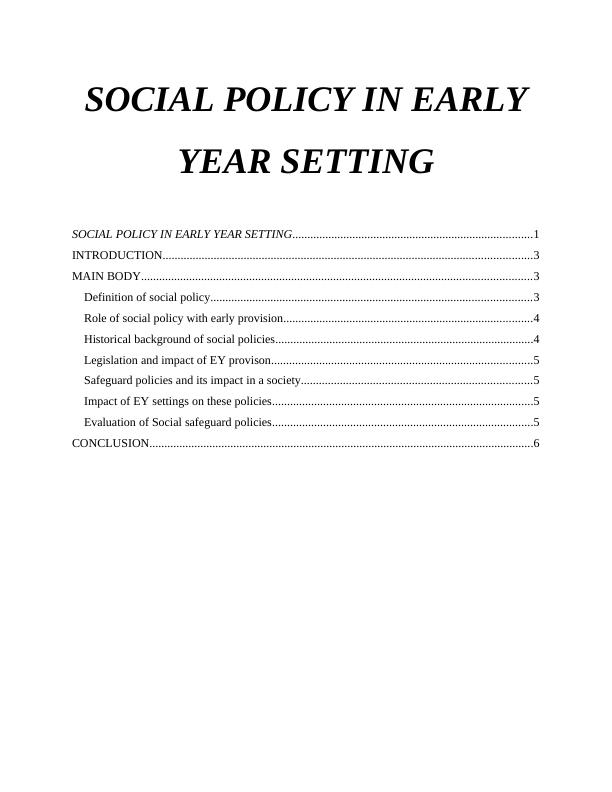 Social Policy in Early Year Setting_1