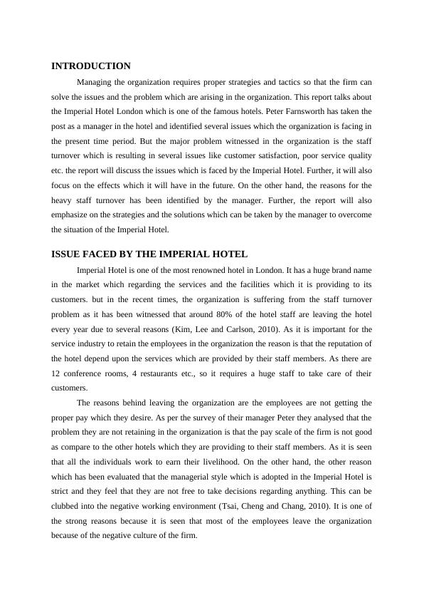 Issue faced by Imperial Hotel : Case Study_3