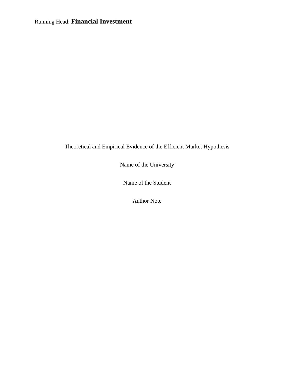 financial market research paper