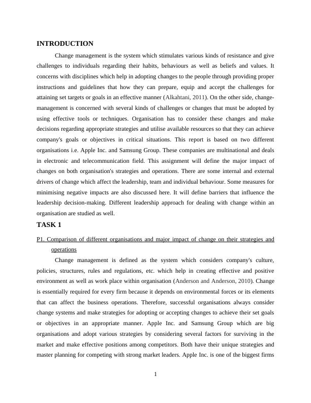 Report on Impact of Change in Organisation's Strategies and Operations : Apple Inc & Samsung_4
