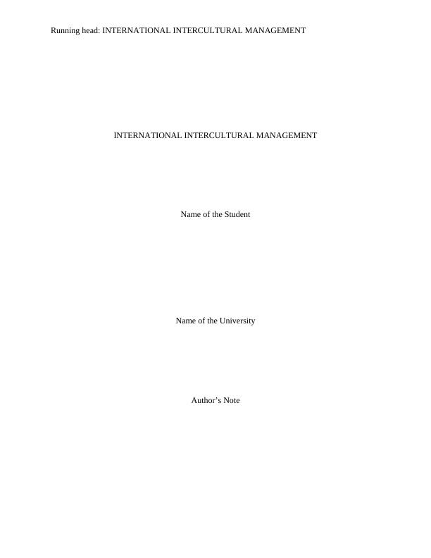 International Intercultural Management - Assignment_1